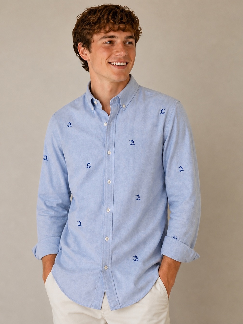Vineyard Vines Slim Fit Murray Shirt Blue Marlin Embroidered Button Down Mens S